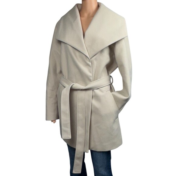 Tahari Coat Womens XXL Cream Wrap Faux Wool Water-Resistant Pockets Tie Belt 2XL - Picture 2 of 12